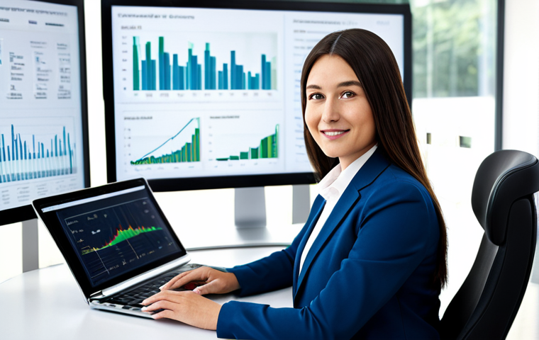A professional adult female insurance broker, wearing a modest business suit, seated at a sleek modern desk in a bright, contemporary office. Behind her, subtle digital displays show clean, abstract data visualizations and customer insights. She is looking towards the viewer with an intelligent, empathetic expression, as if providing expert advice, conveying trust and personalized service. The focus is on the synergy between human expertise and data-driven insights. Professional photography, high resolution, realistic, perfect anatomy, correct proportions, well-formed hands, proper finger count, natural body proportions, natural pose, professional dress, fully clothed, appropriate attire, safe for work, appropriate content, family-friendly.